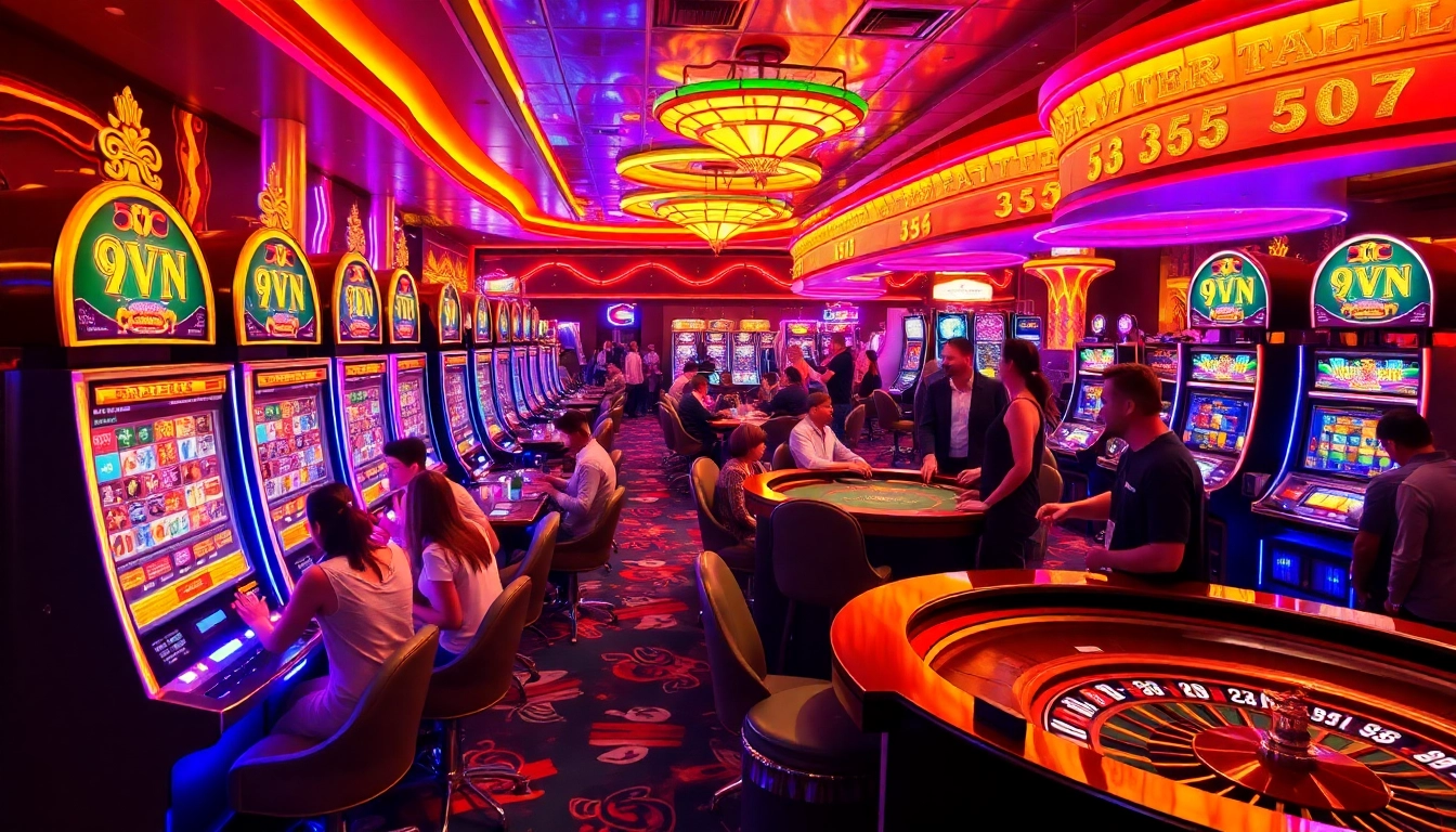 Experience the thrill of 69VN at a vibrant casino, where players engage with exciting slot machines and poker tables.